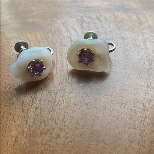 Vintage shell screwback earrings with purple stone